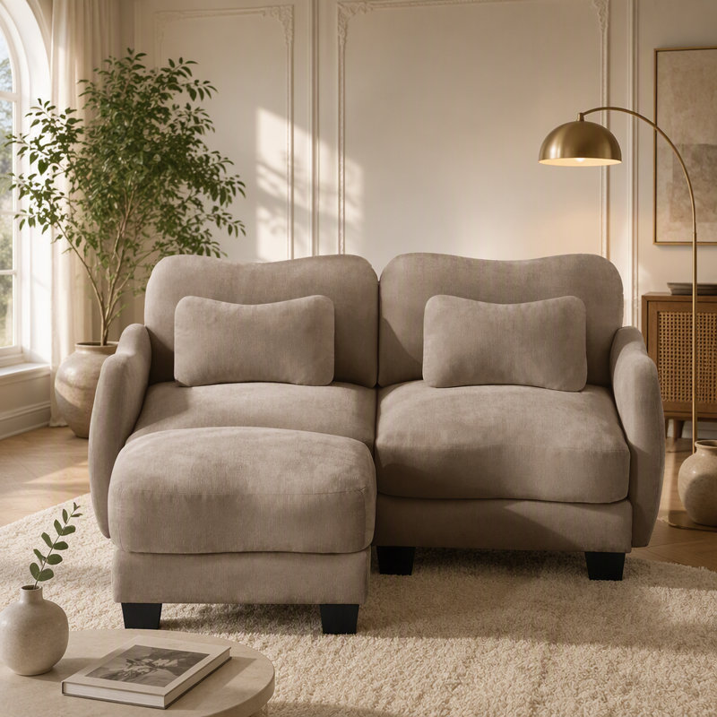 Canapé en L avec support en chenille avec coussin de taille délicate, conception ergonomique en courbe, avec repose-pieds mobile, assemblage facile pour le salon, café