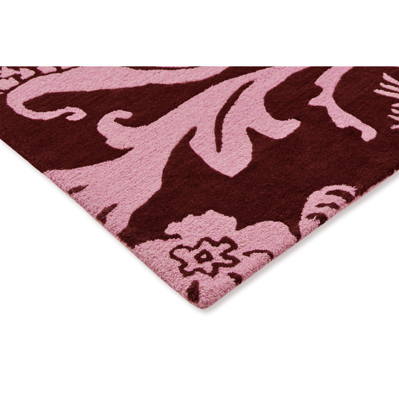 Wool Floral Area Rug in Pink/Purple, Rectangle 6'7" x 9'2"