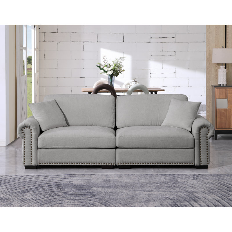 Canapé moderne surdimensionné avec causeuse, 2 coussins, housse amovible, Gris clair