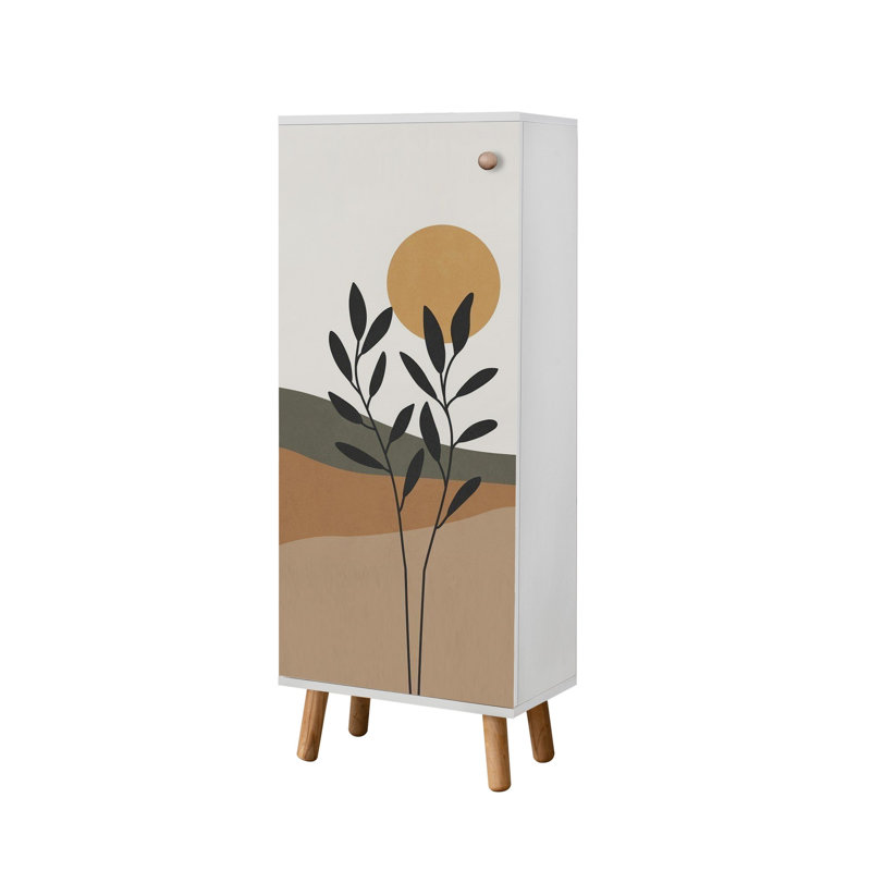 Modern Shoe Cabinet with Solid Wood Legs & Handles, White, 19.7 x 53.1 x 15.0 inches | 100% Melamine Coated Chipboard, UV Coated | Numerous Shelves for Organized Storage | Elegant Abstract Design for Home Entryway