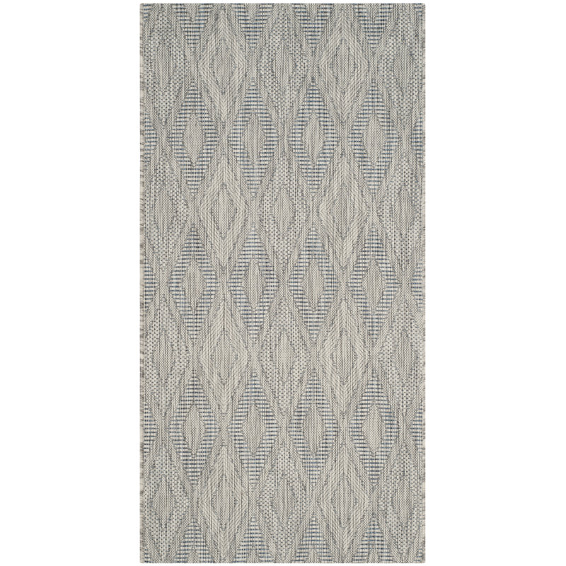 Tapis d'intérieur / extérieur à motif géométrique gris / blé / bleu, Rectangle 4 pi x 5 pi 7 po
