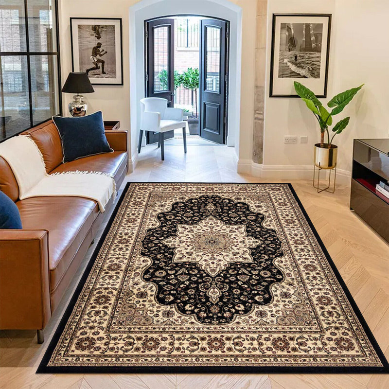 Arrianna Traditional Carpet Living Room Rug Kitchen Mat Floral Flatweave Black Rug , Rectangle 80 x 150cm