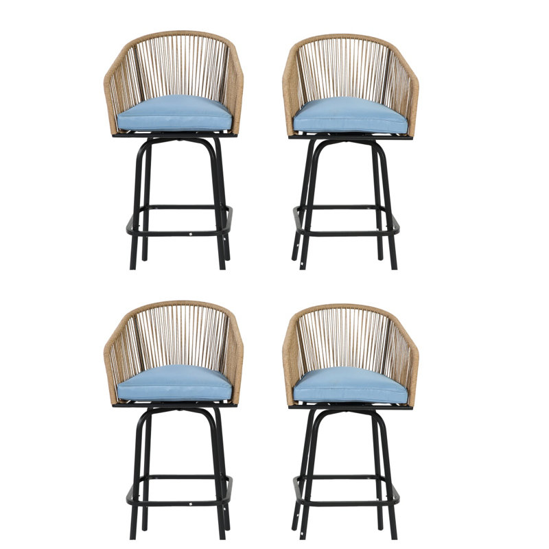 Outdoor Bar Stools Set, Patio Bar Stools With Armrests, All Weather Bar Chairs With Backrest, Bar Stools For Backyard, Garden, Pool, Balcony And Deck-Blue