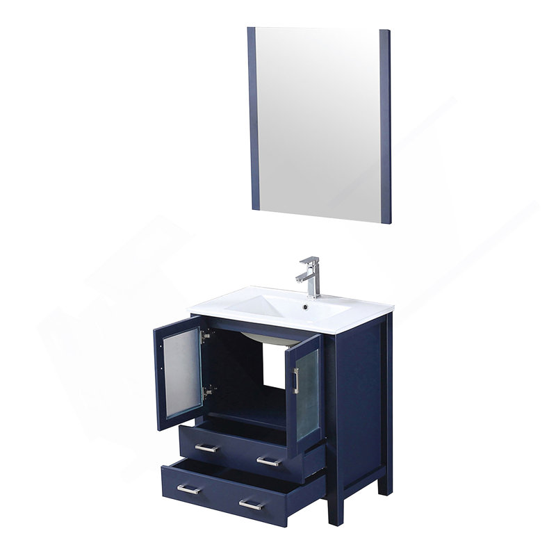 Meuble-lavabo de salle de bain D, dessus en céramique, ensemble de robinet, et po Miroir, Marine, 30.05"
