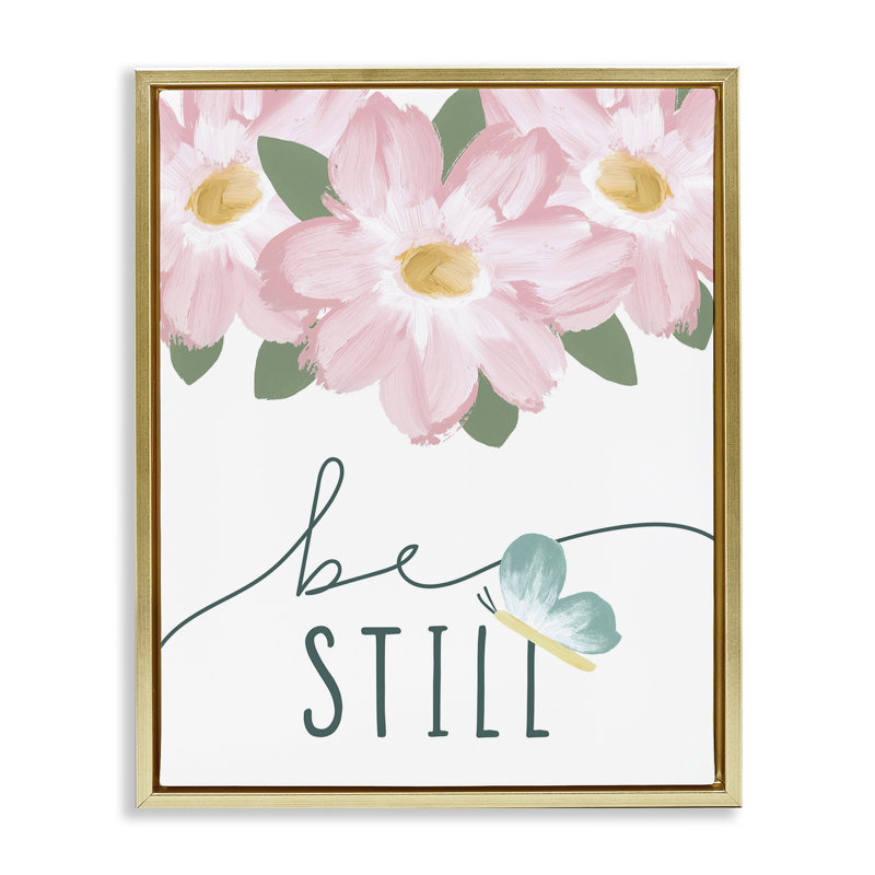 "Be Still with Florals", art mural sur toile flottante par Blue Chair Blessing, Cadre flottant métallique doré