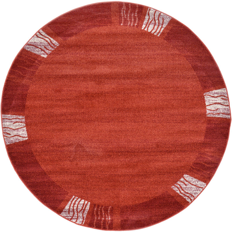 Tapis à motif géométrique rouge rouille, Rond 6 pi 1 po x 6 pi 1 po