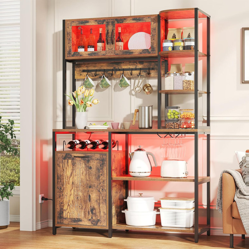 Étagère de boulanger de 42,5 po, armoire à café, support à micro-ondes de ferme avec support à vin, étagères de boulanger pour la cuisine avec rangement