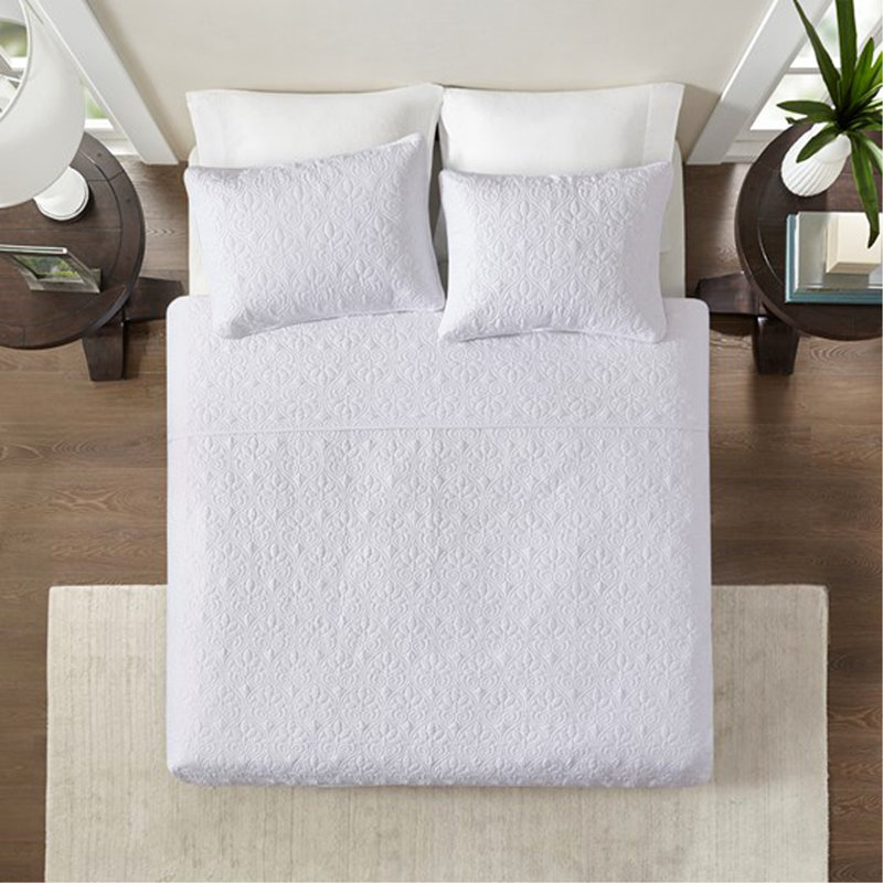 Ensemble de courtepointe réversible blanc simple / simple TG, Courtepointe simple et 1 taie décorative, Blanc