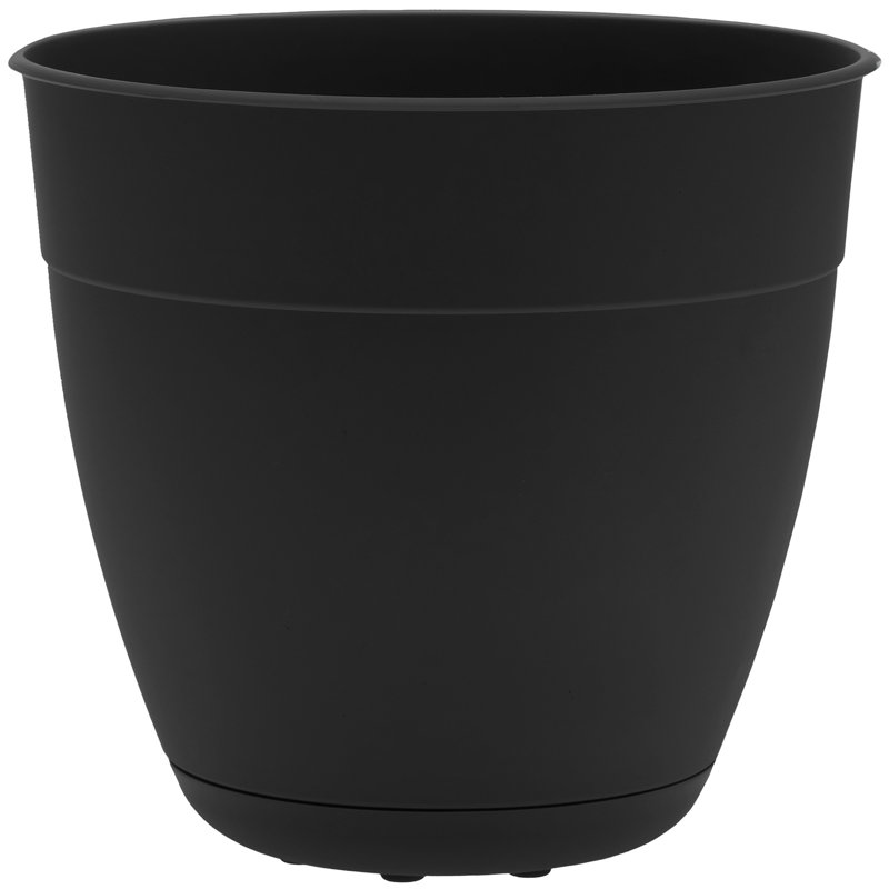 Jardinière intérieure / extérieure en plastique recyclé Dayton avec soucoupe attachée, H 11 po x l 12 po x P 12 po, Noir