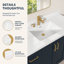 Plan de toilette en surface solide de 122 cm (L) x 53 cm (P) avec lavabo central intégré, dosseret de 9 cm, robinetterie à 3 trous à entraxe de 20 cm.