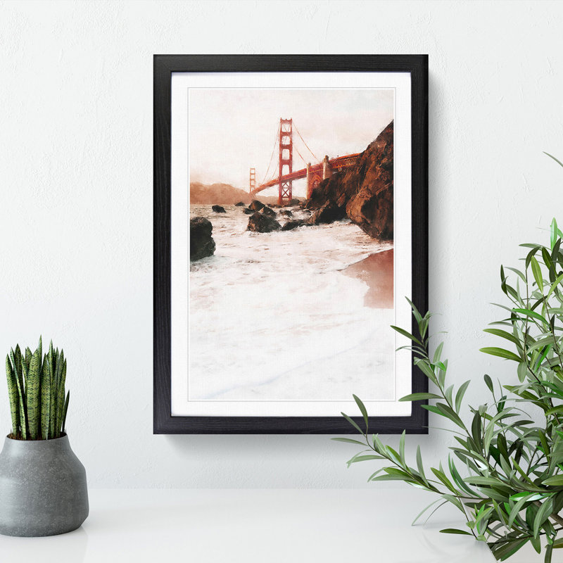 Golden Gate Bridge in San Francisco Abstract - Picture Frame Painting Print, 87cm H x 62cm W x 2cm D, Black Framed