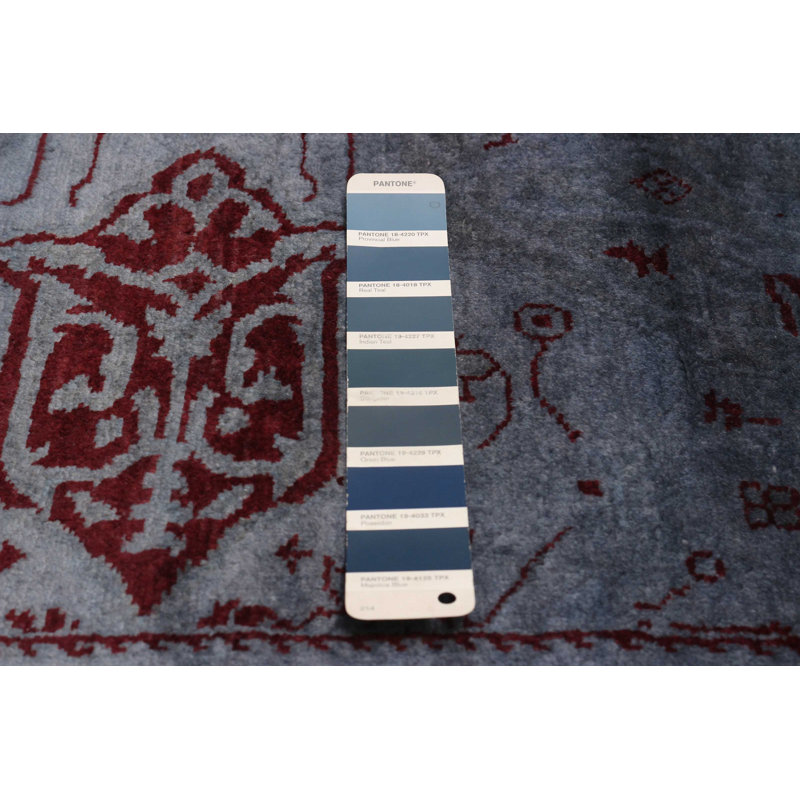Tapis bleu denim noué à la main unique 10 pi 0 po x 13 pi 5 po