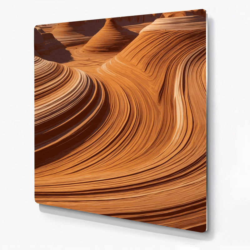 Grès horizontal rayé, art mural brun en métal brun, H 16 po x l 16 po