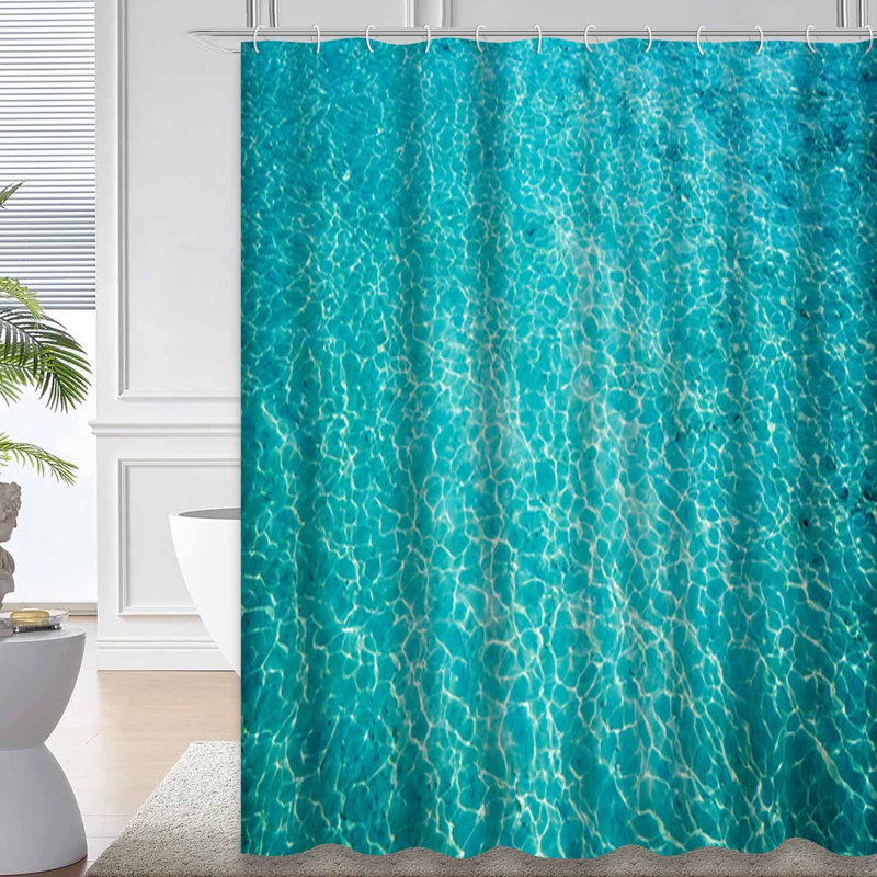 Rideau de douche plage avec sable blanc et turquoise, L 72 po x l 84 po
