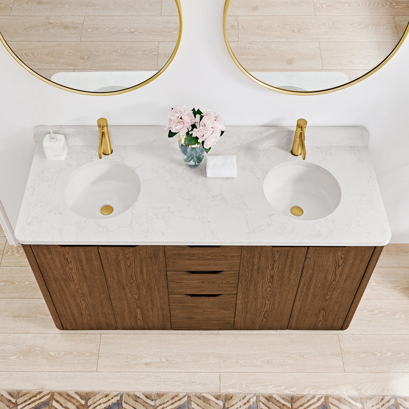 Meuble-lavabo double 60 po Innes, Chêne brun patiné