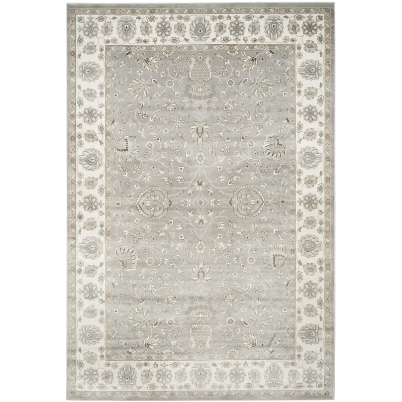 Setser Garden Viscose Oriental Rug in Gray/Beige, Rectangle 5'3" x 7'3"