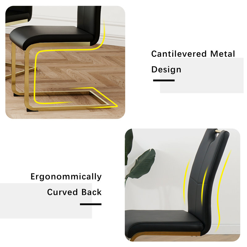7 Piece Dining Set, Dining Table and 6 Dining Chair, Black/Gold, 29.52" H x 39.3" L x 39.3" W, Gold