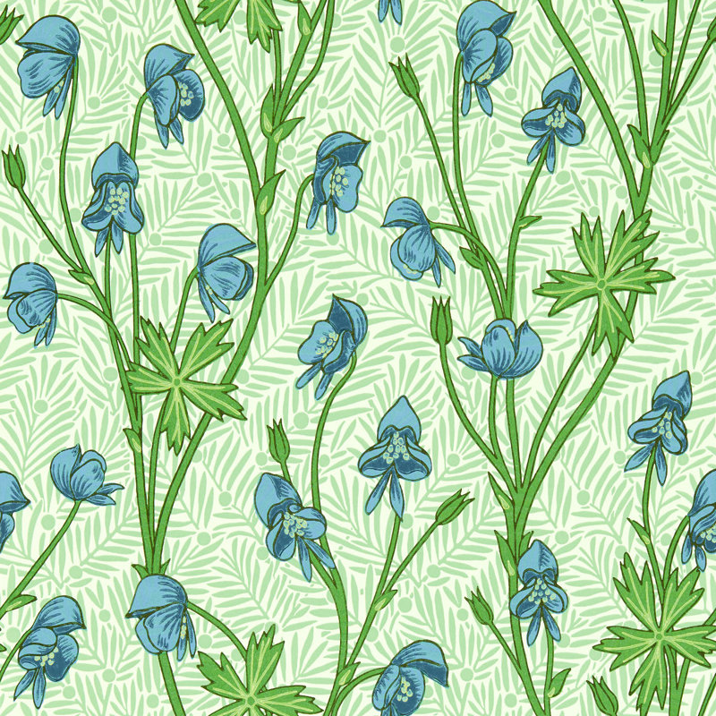 Monkshood 10.05m x 52cm Matte Wallpaper Roll, Cobalt/Goblin Green