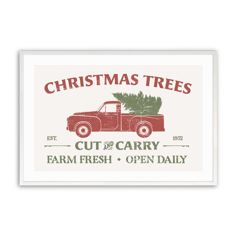 «Farm Fresh Christmas Trees», impression roulée, Cadre simple blanc opaque, H 25 po x l 37 po x P 1,25 po