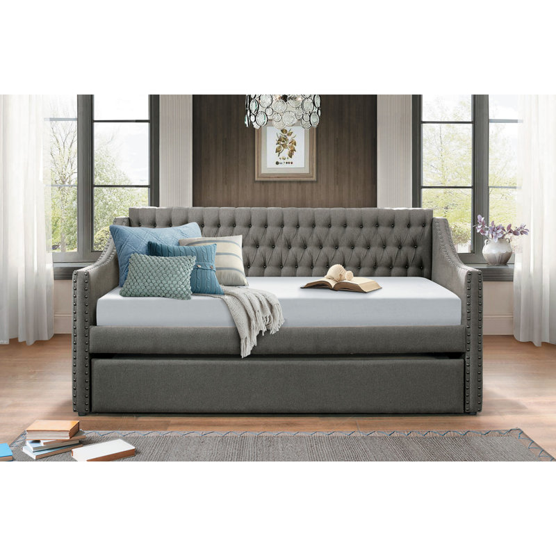 Lit de jour avec lit gigogne Miaja, Lit simple, Gris foncé