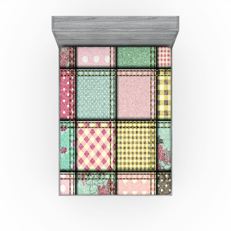 Ambesonne Shabby Flora Fitted Sheet 2-Pack Square Pieces Tile Multicolor, California King Sheet Set