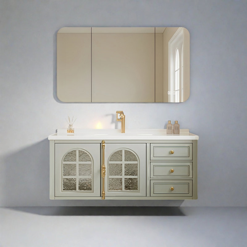Armoire de salle de bain élégante de style rétro français, Vert clair