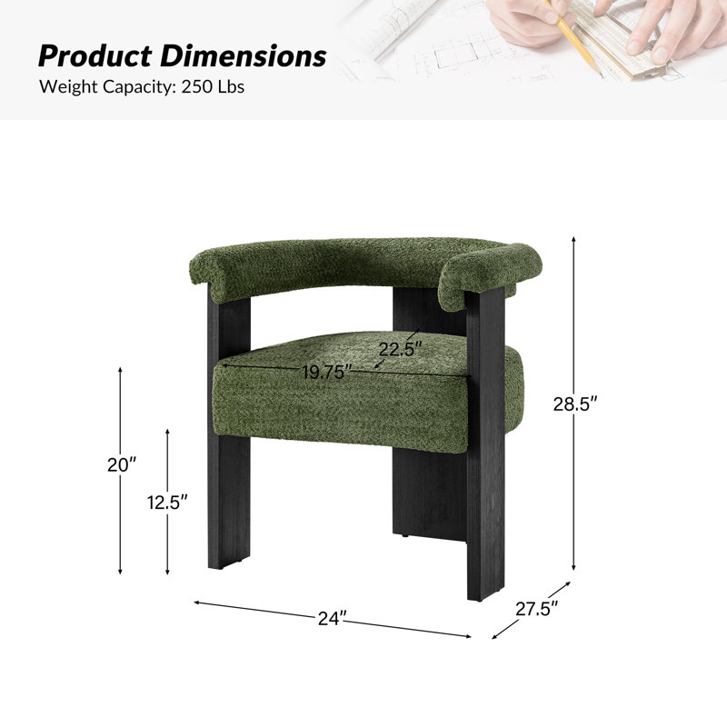 Ballycor 24"W Modern Boucle Dining Chair with Solid Wood Legs, Forest