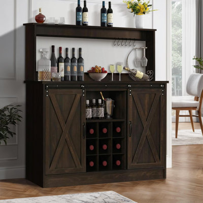 Sophiee Bar Cabinet,Farmhouse Coffee Bar Cabinet with 6 Hooks, 47