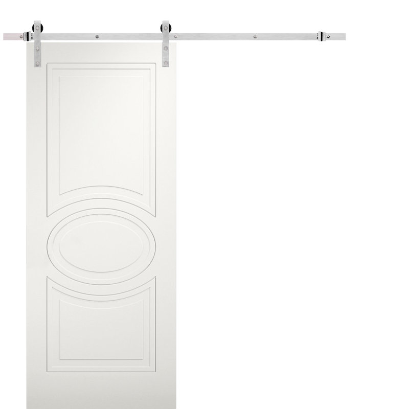 Porte de grange en bois manufacturé à panneau Mela avec trousse de quincaillerie d'installation, Argent, 24 po x 80 po