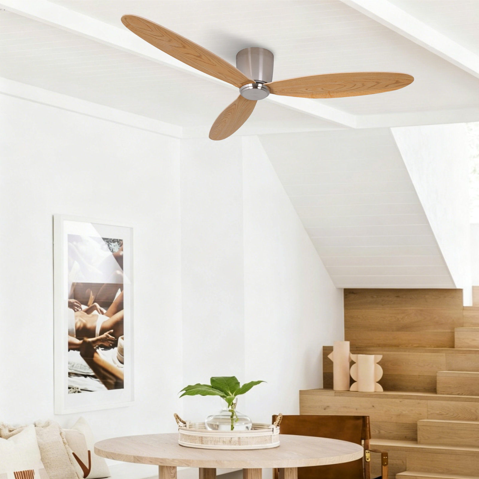 Hardy 3-Blade Flush Mount Ceiling Fan, Brushed Chrome