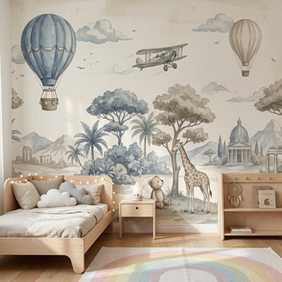 Papier peint fantaisiste avec aquarelle et montgolfières