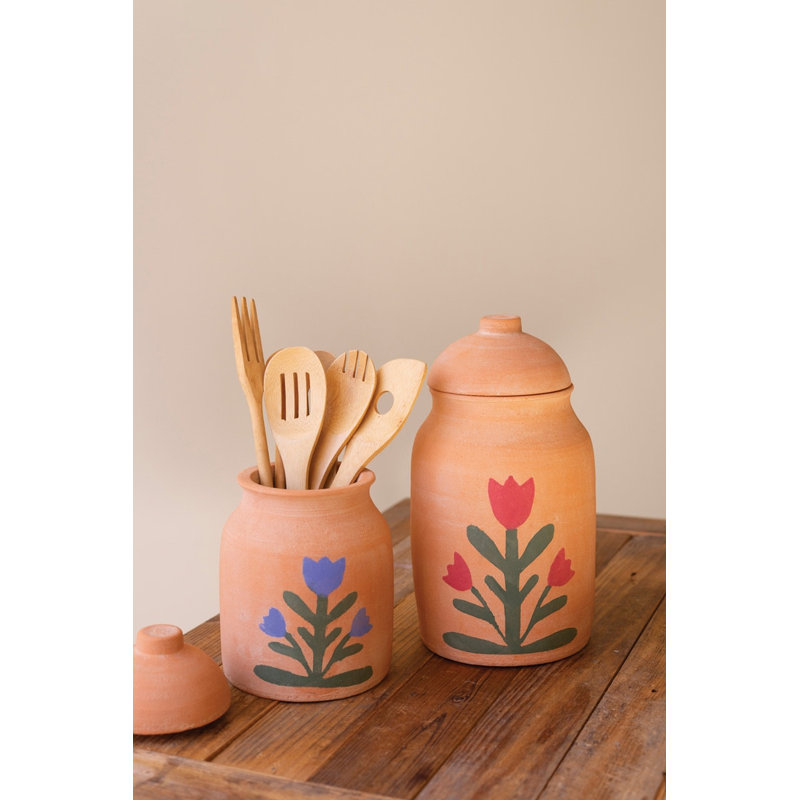  Boîtes de rangement décoratives en argile avec motif floral (ensemble de 2) 7 po