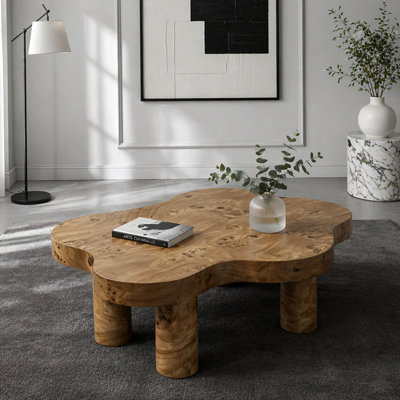 Table basse moderne de 40 pouces en forme de nuage, équipée de 4 pieds ronds pour assurer la stabilité structurelle, convenant à la décoration du salon, des appartements et des petits espaces avec un motif de nœuds d'arbre