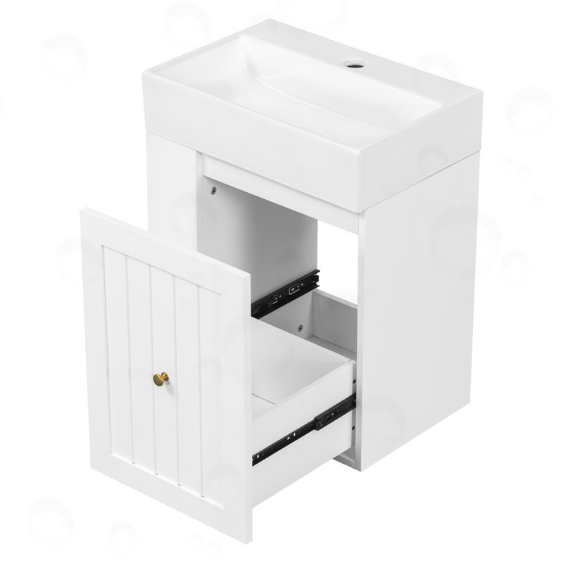 Meuble-lavabo avec tiroir, tablette latérale, White