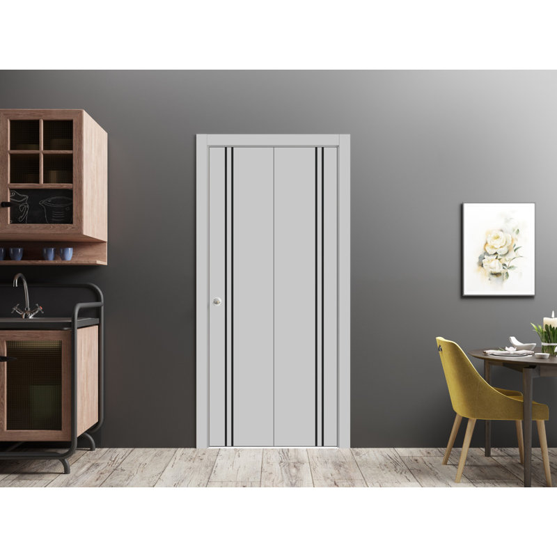 Porte pliante en bois massif massif, 64 po x 84 po, Gris mat