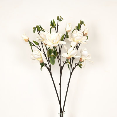 Arrangement floral de 36 po de fleurs de magnolia artificiel pour remplisseur de vase, champignon de verdure de campagne, branche, bouquet de fleurs à longue tige pour la fête de mariage