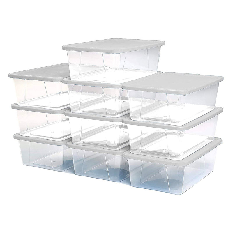 Homz Stackable Plastic Storage Container, White, 28 qt