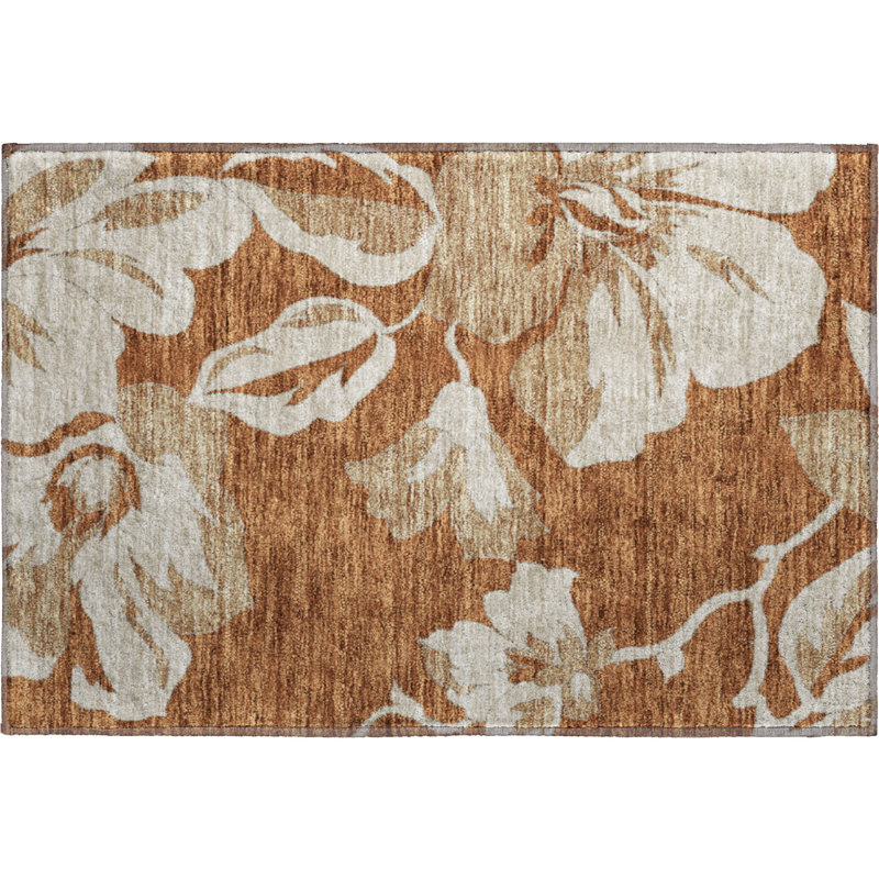 Premium Machine Washable Prisco Terracotta Rug, Rectangle 1'8" x 2'6"
