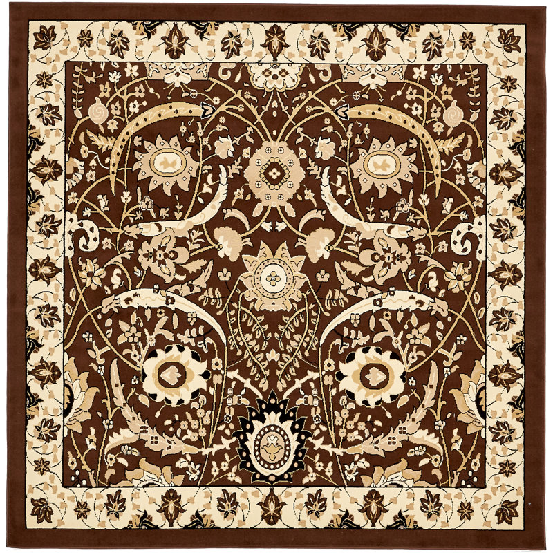 Tapis brun à motif floral Britannia, Carré 8 pi
