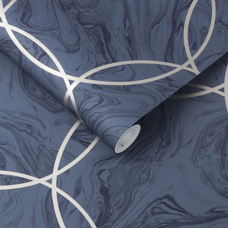 Aqueous Geometric Metallic Wallpaper Roll, Cobalt