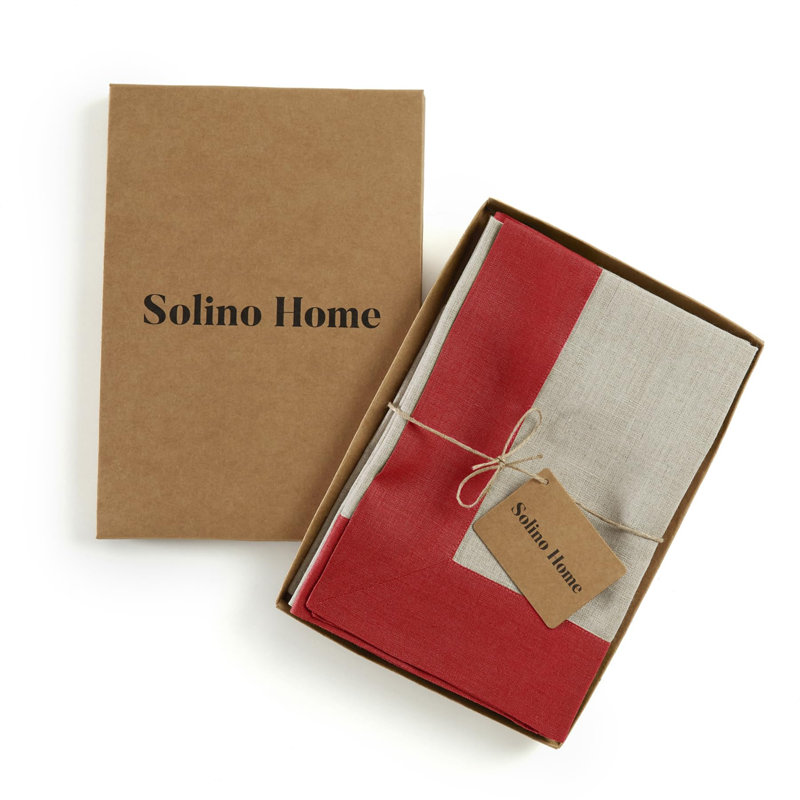 Contempo - 100% Pure Linen Dinner Napkins, Red/Natural