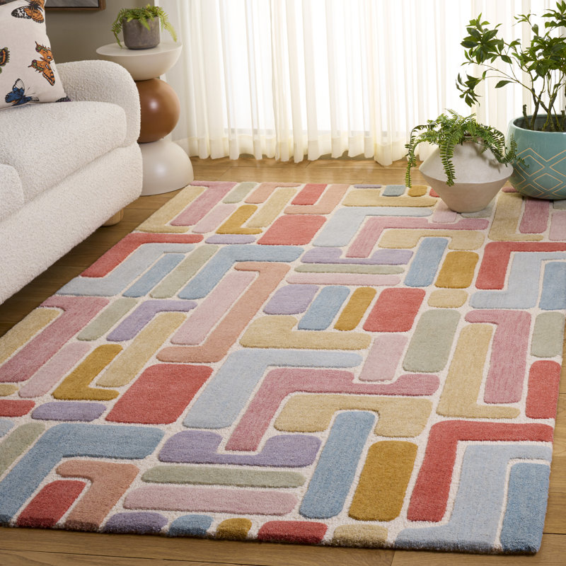80% laine touffetée à la main; Tapis géométrique 20% coton, Rectangle 5' x 8'