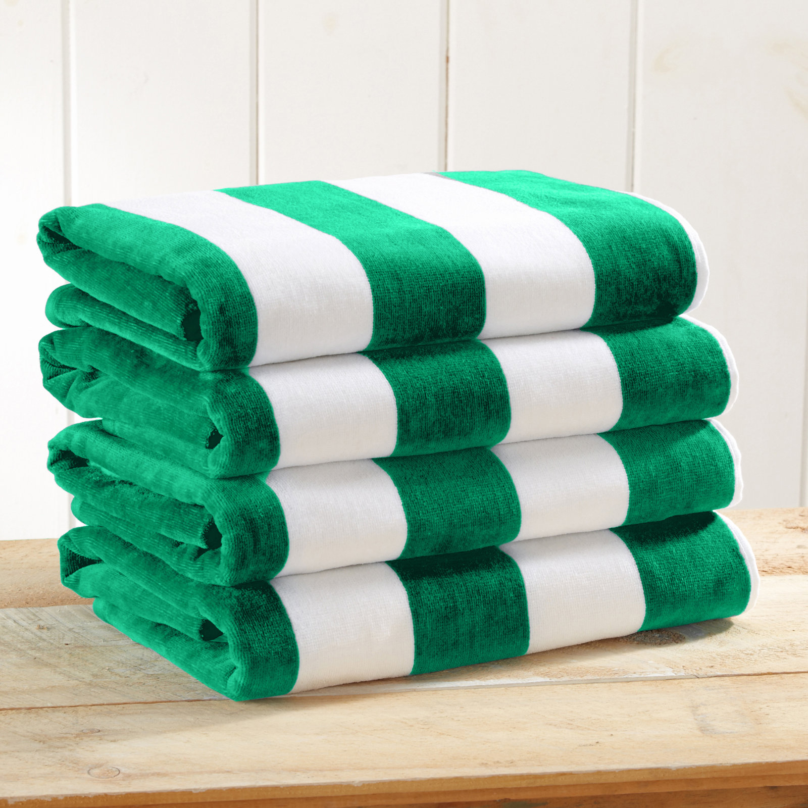 100% Cotton Absorbent & Quick-Dry Cabana Beach Towels, New Green, Beach Towel - 4 Pack