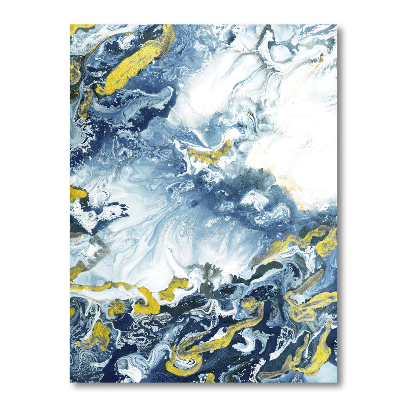 «Blue Yellow Gold Abstract Art liquide I», reproduction sur toile, H 20 po x l 12 po x P 1 po, Toile tendue
