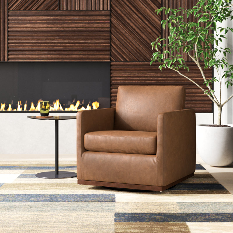 Fauteuil pivotant large Assiatou, Similicuir grainé brun selle
