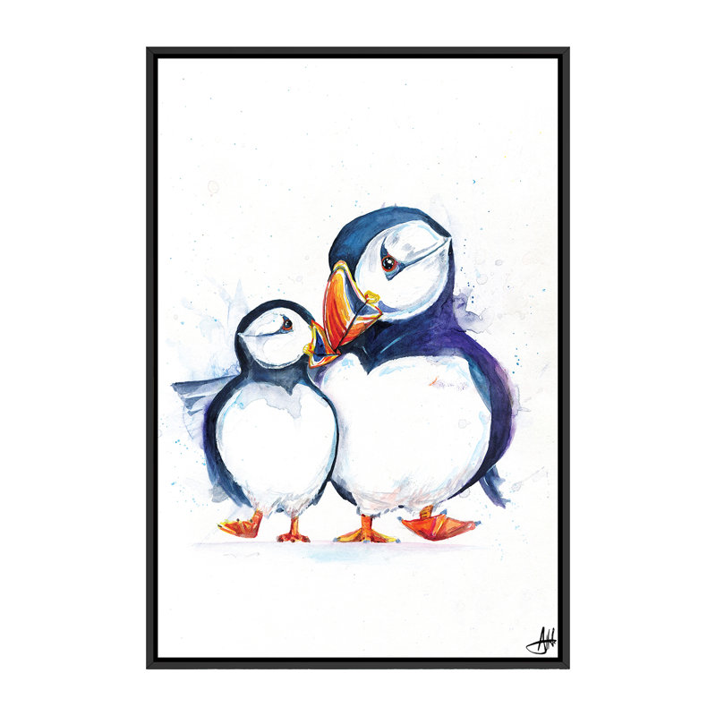 Décoration murale pour enfants Parading Puffins, H 60 po x l 40po x P 1,5 po, Toile avec cadre noir