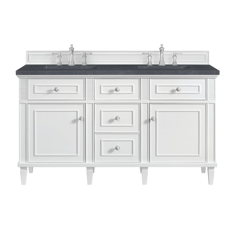 Lorelai 60'' W Double Vanity, Charcoal Soapstone, Bright White, 8" Widespread