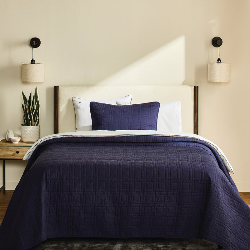 Lacoste Logo 100% Cotton Quilt Set, Twin Quilt + 1 Standard Sham, Navy