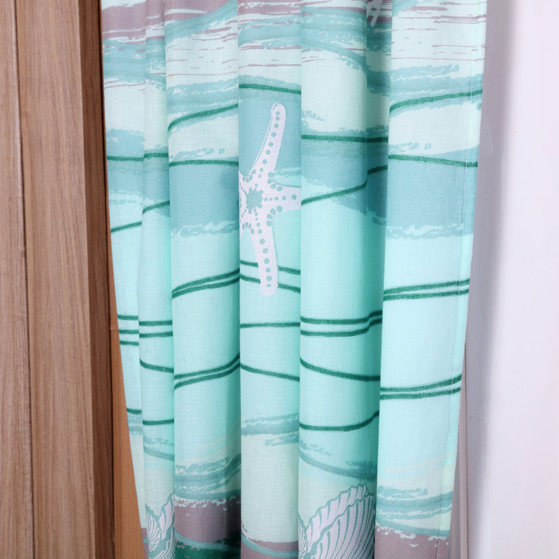 Maui Blue and Beige Cotton Linen Rod Pocket Window Panels