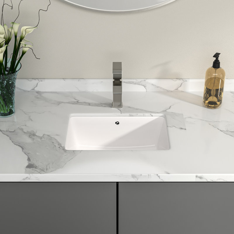 21" L x 13" W Undermount Bathroom Sink Rectangular White Ceramic Bathroom Sink Vanity Basin with Overflow
